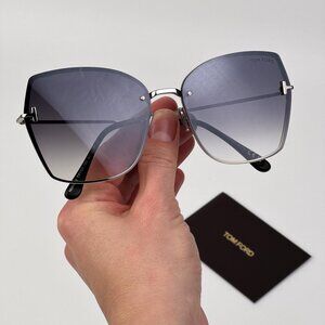 Tom Ford NICKIE-02 FT1107 16C Women’s Butterfly Sunglasses Palladium Smoke Mirro